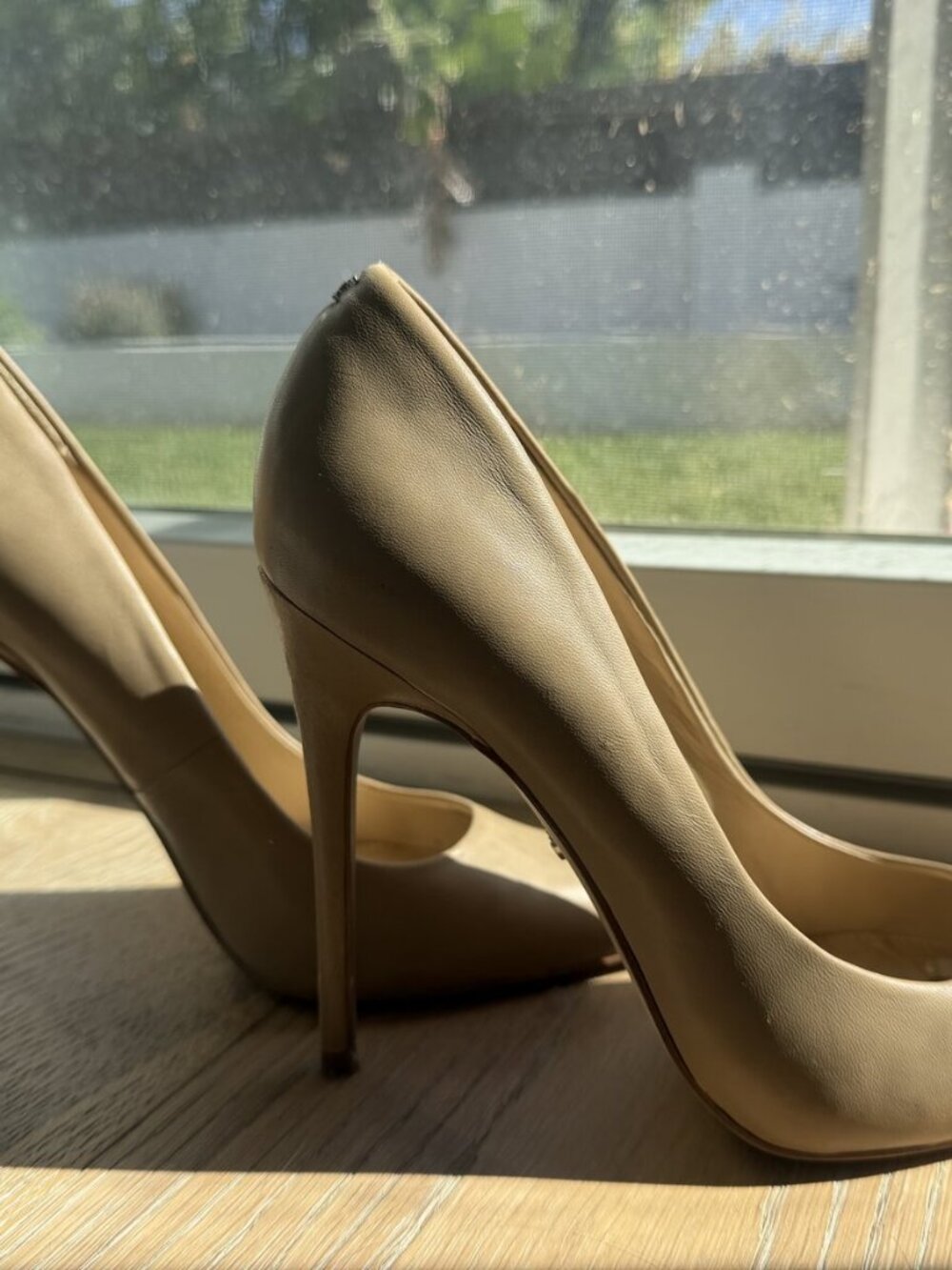 Sam Edelman Danna Pointed Toe Stiletto Pumps Nude Beige Leather Womens 8.5M 38.5